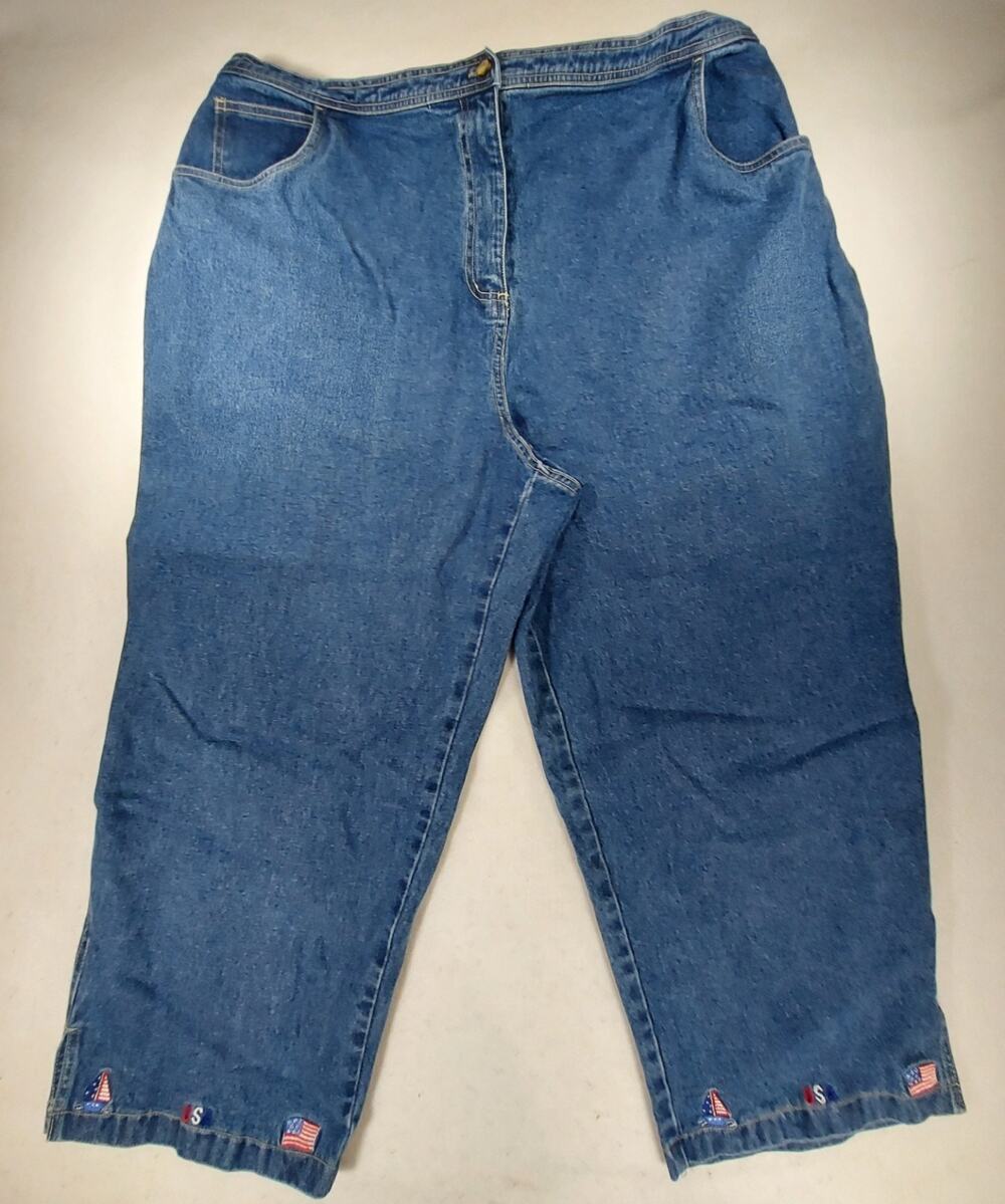 Quacker Factory New Sz. 2x Jeans Flag USA Embroidery 4th Of July Partial Elastic
